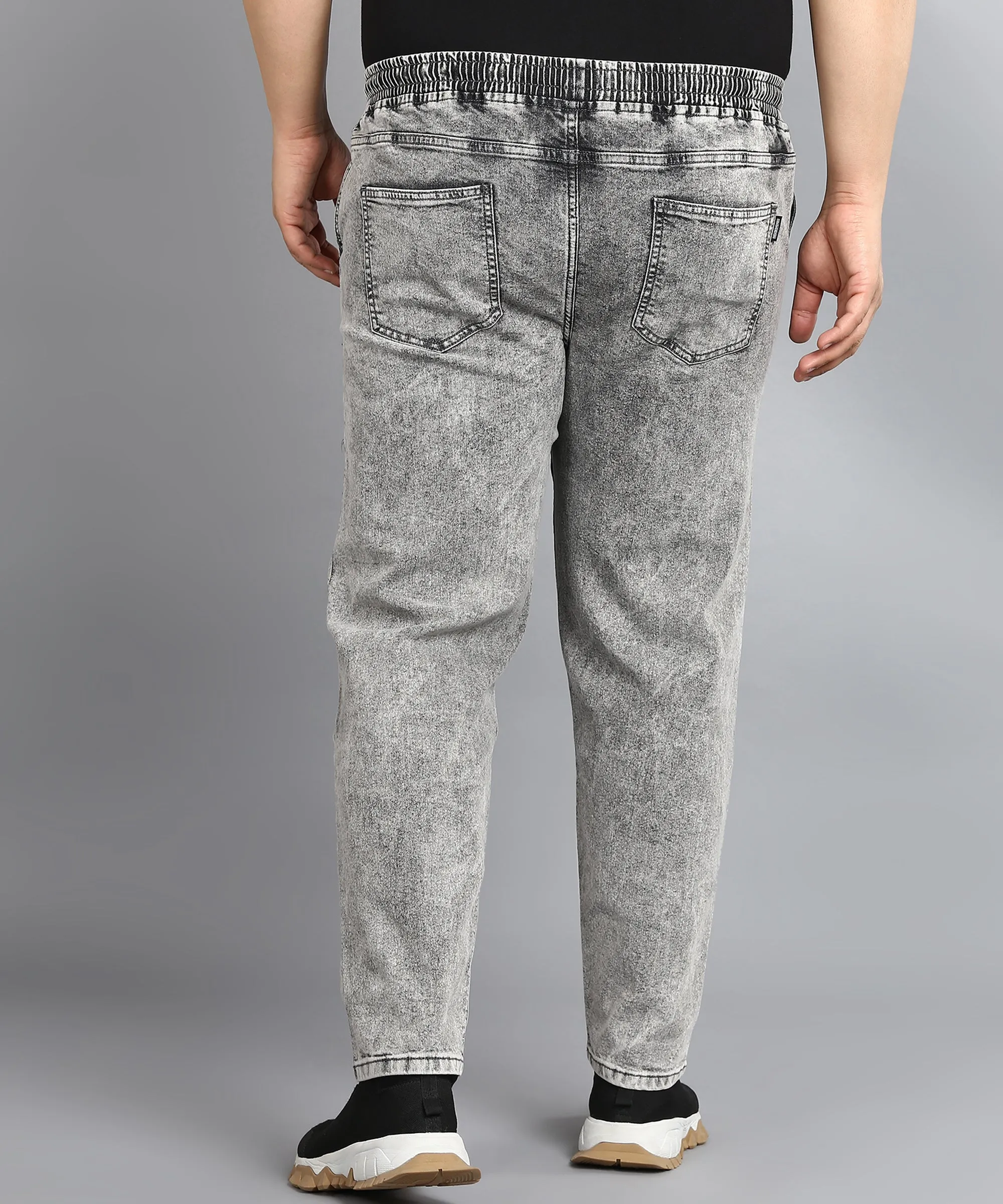 Plus Men's Light Grey Regular Fit Washed Jogger Jeans Stretchable