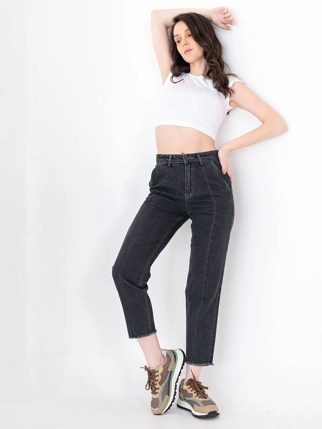 Raw Black Baggy-fit Jeans For Women