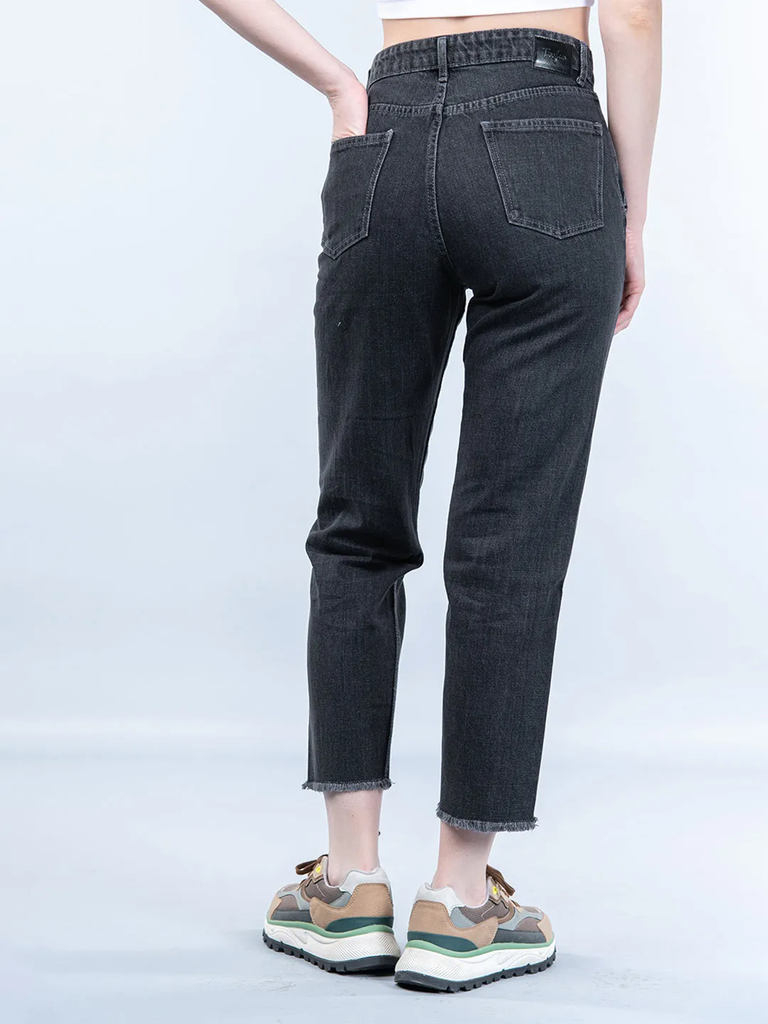 Raw Black Baggy-fit Jeans For Women