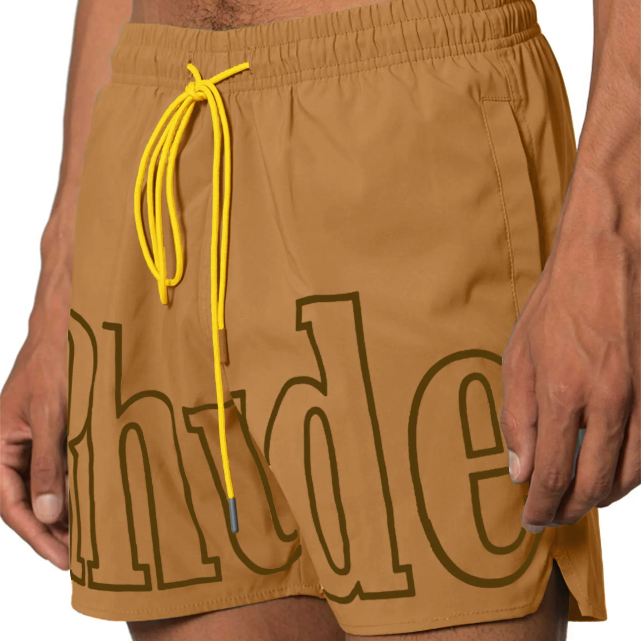 Rhude Logo Swim Shorts Camel