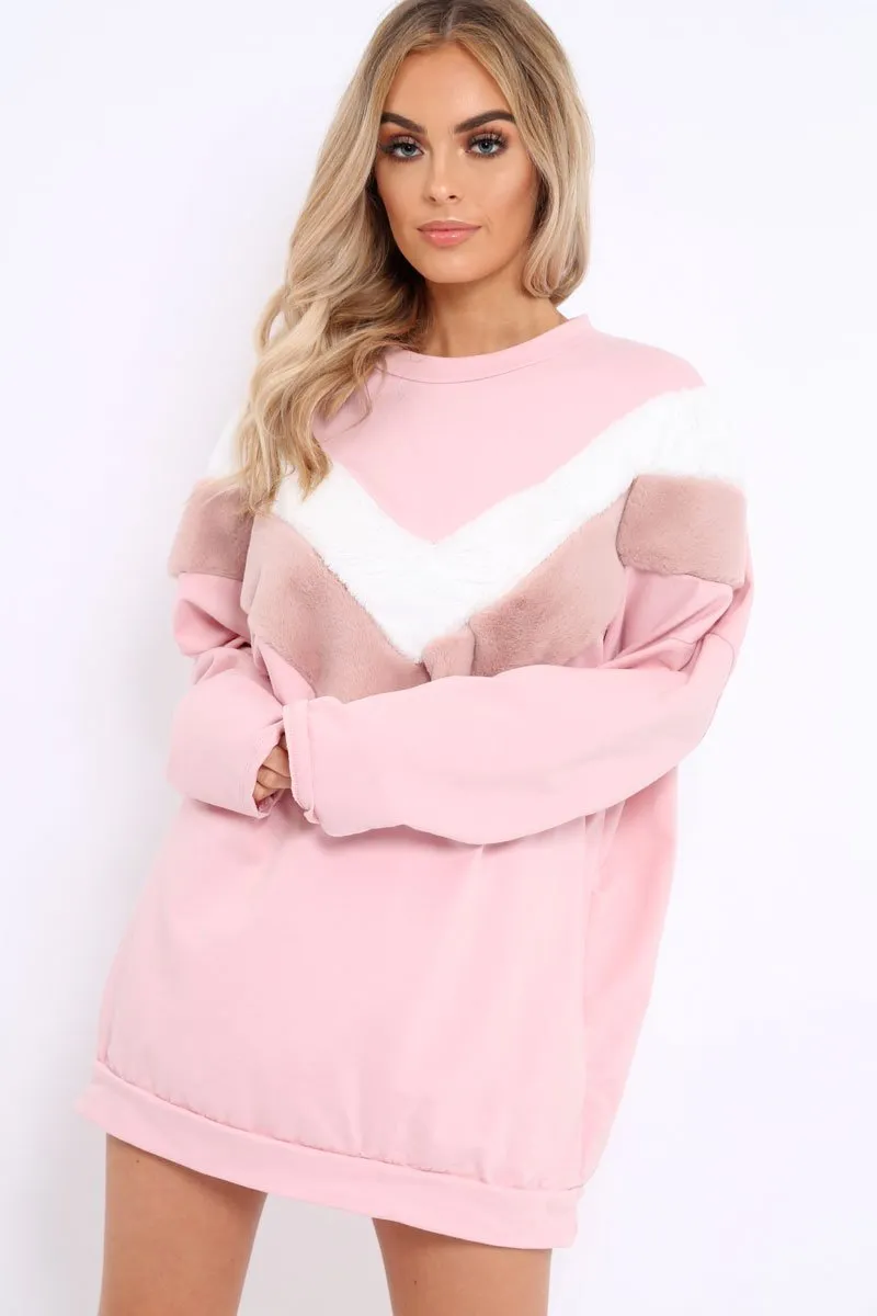 Rose with White and Rose Chevron Fur Jumper Dress- Lula