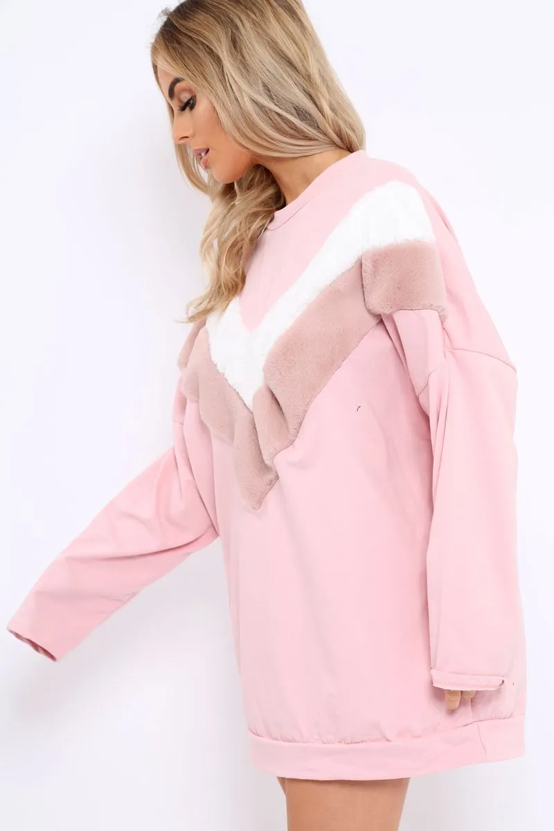 Rose with White and Rose Chevron Fur Jumper Dress- Lula