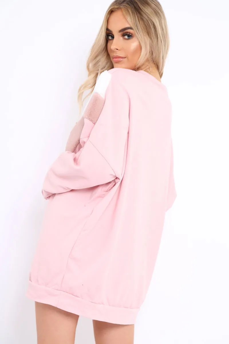 Rose with White and Rose Chevron Fur Jumper Dress- Lula