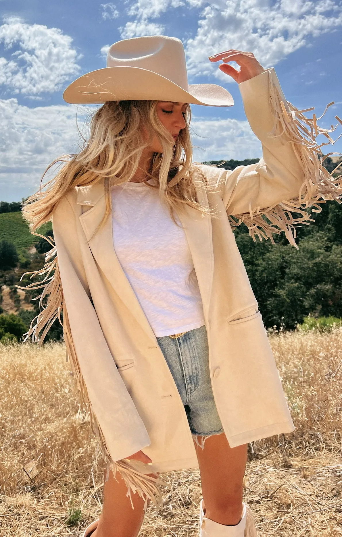 Sierra Fringe Jacket ~ Cream Faux Suede