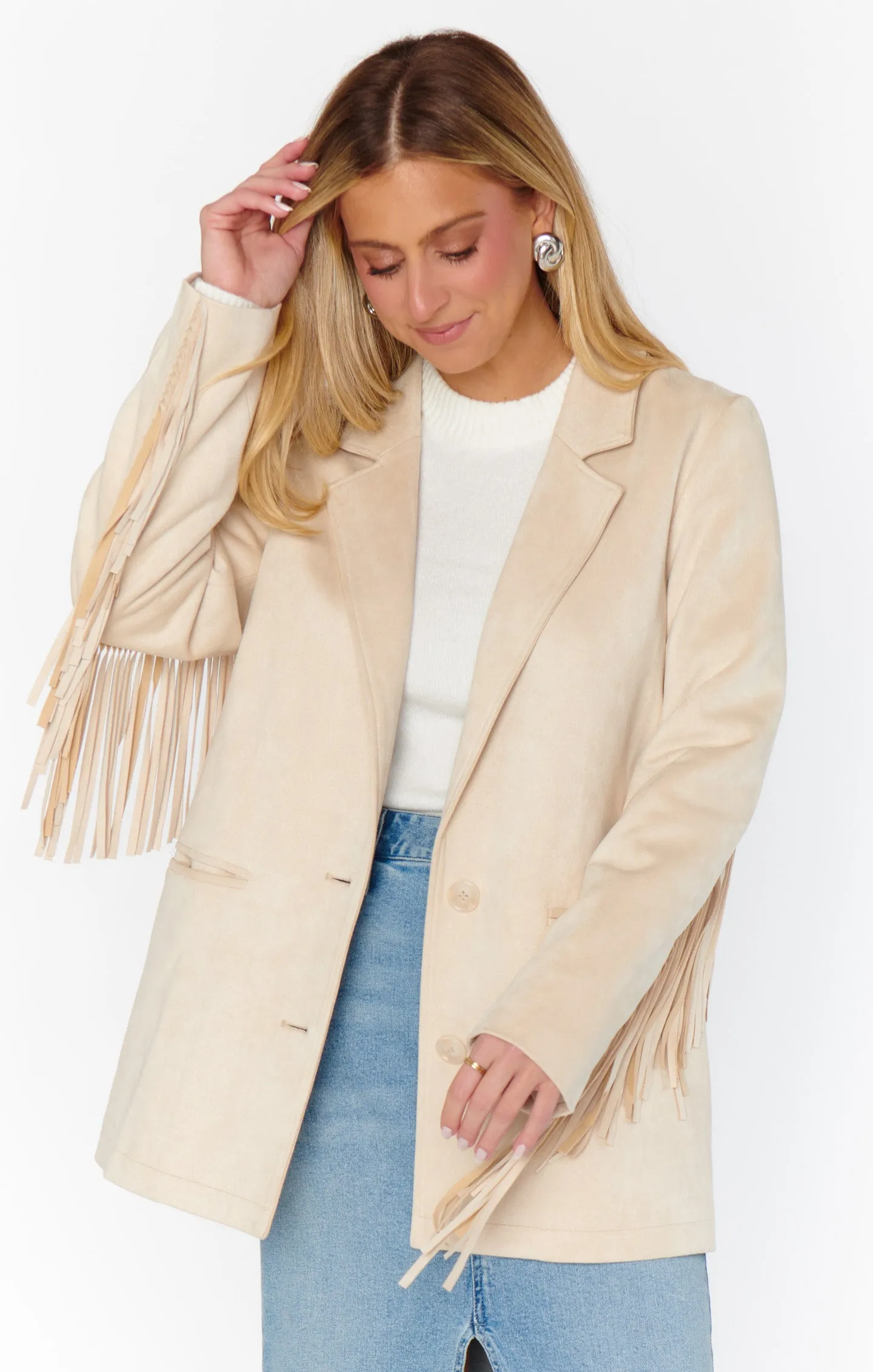 Sierra Fringe Jacket ~ Cream Faux Suede