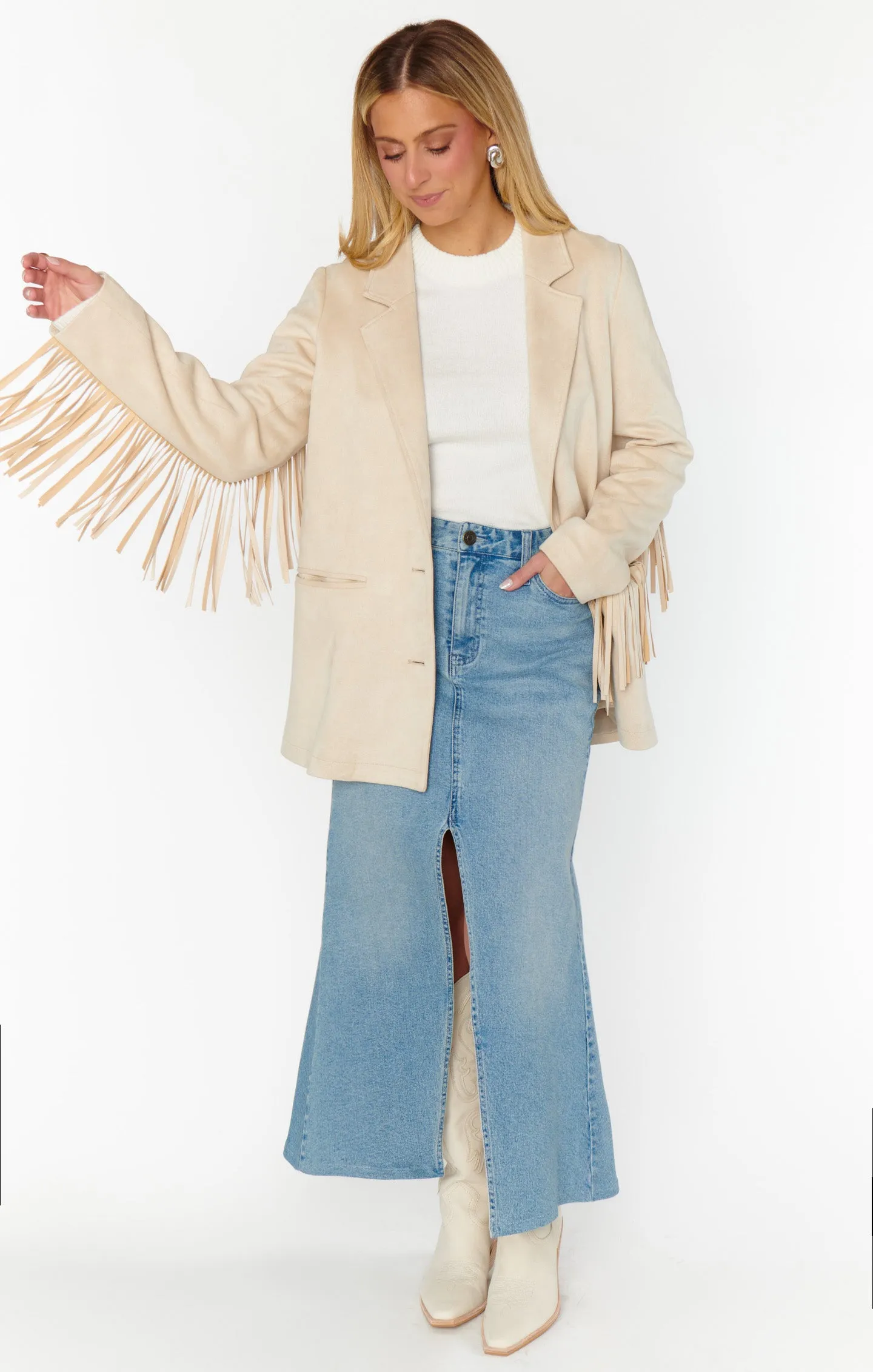 Sierra Fringe Jacket ~ Cream Faux Suede