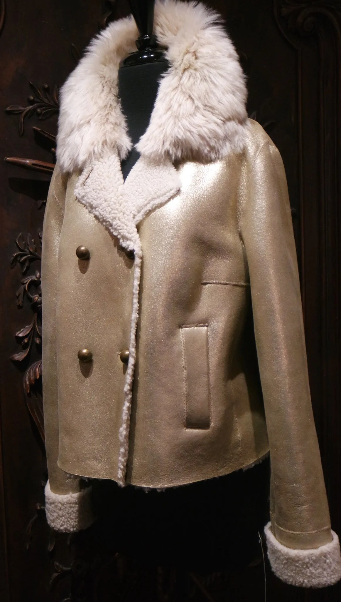 Sprung Freres Gold Nappa Leather/Shearling Jacket