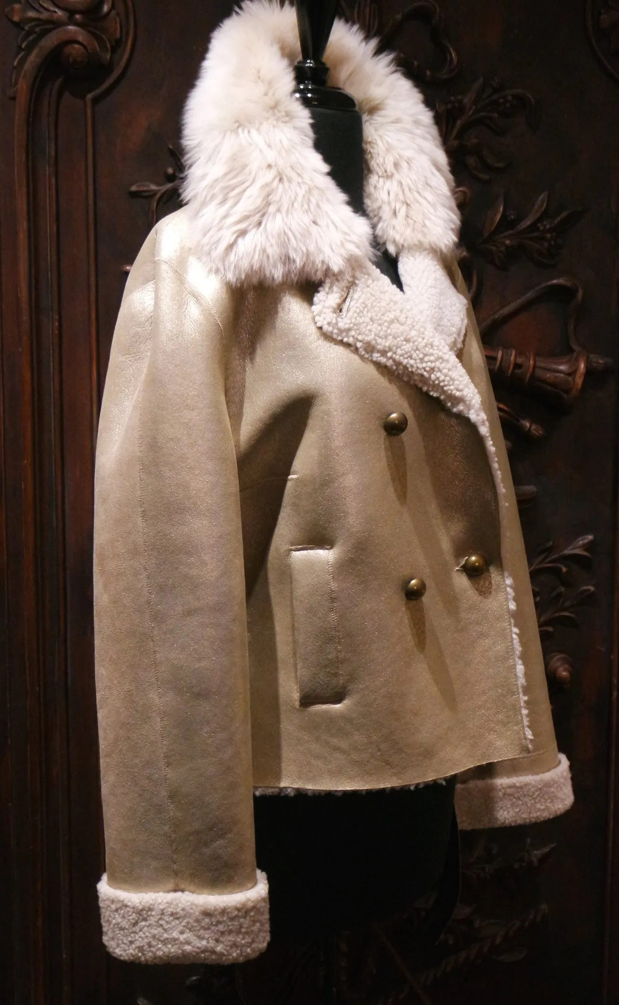 Sprung Freres Gold Nappa Leather/Shearling Jacket