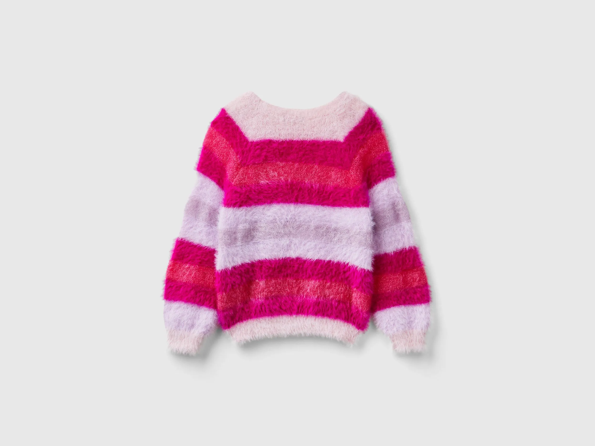 Striped sweater in faux fur - Pink | Benetton