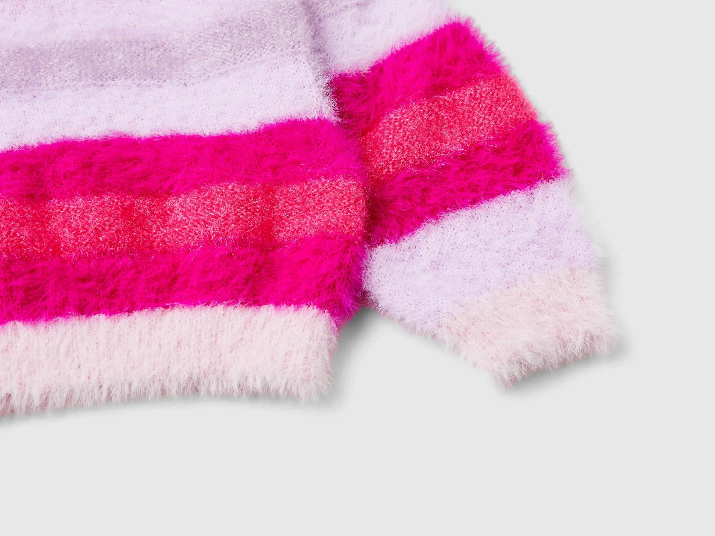 Striped sweater in faux fur - Pink | Benetton