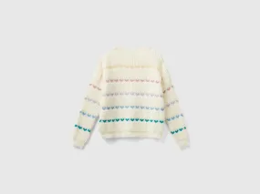 Sweater with heart inlay - Creamy White | Benetton