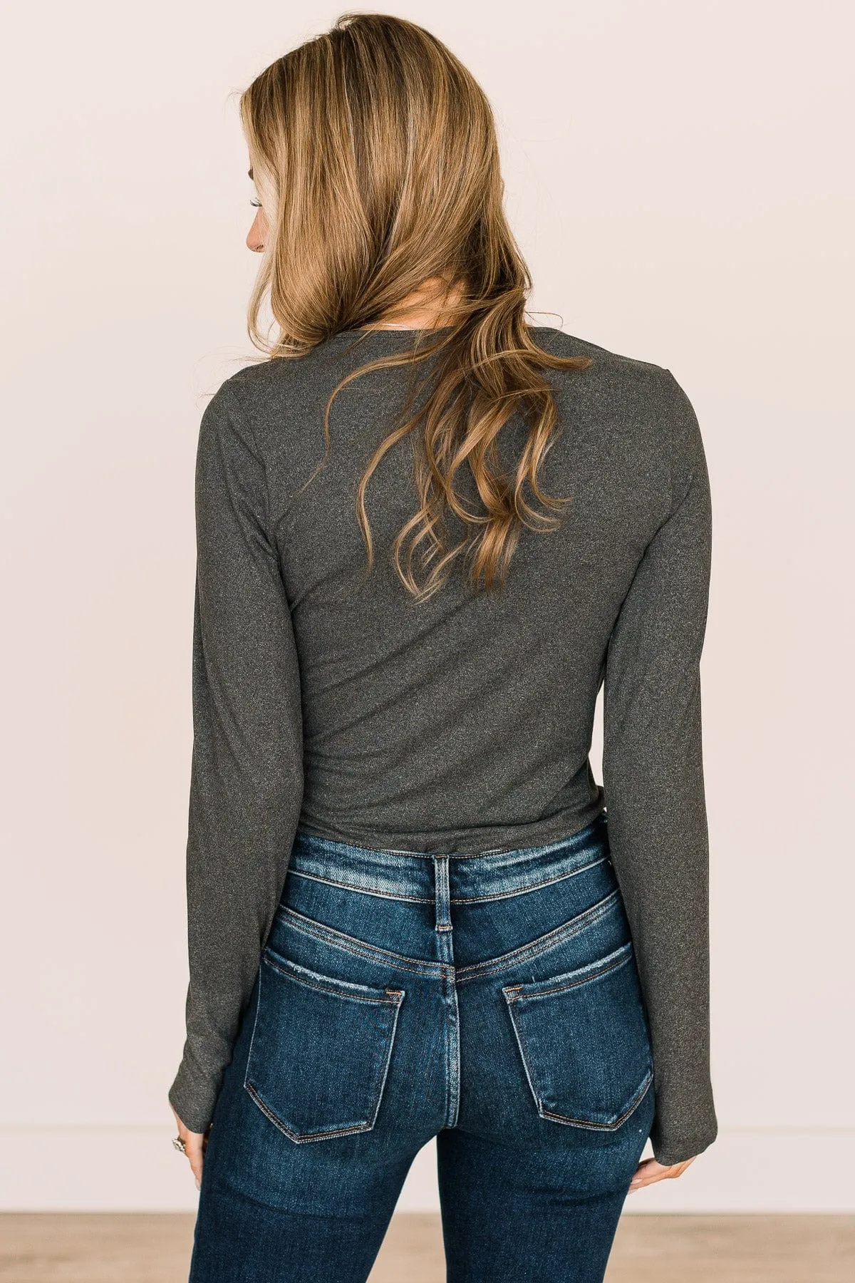 Sweet Aspirations Long Sleeve Bodysuit- Charcoal