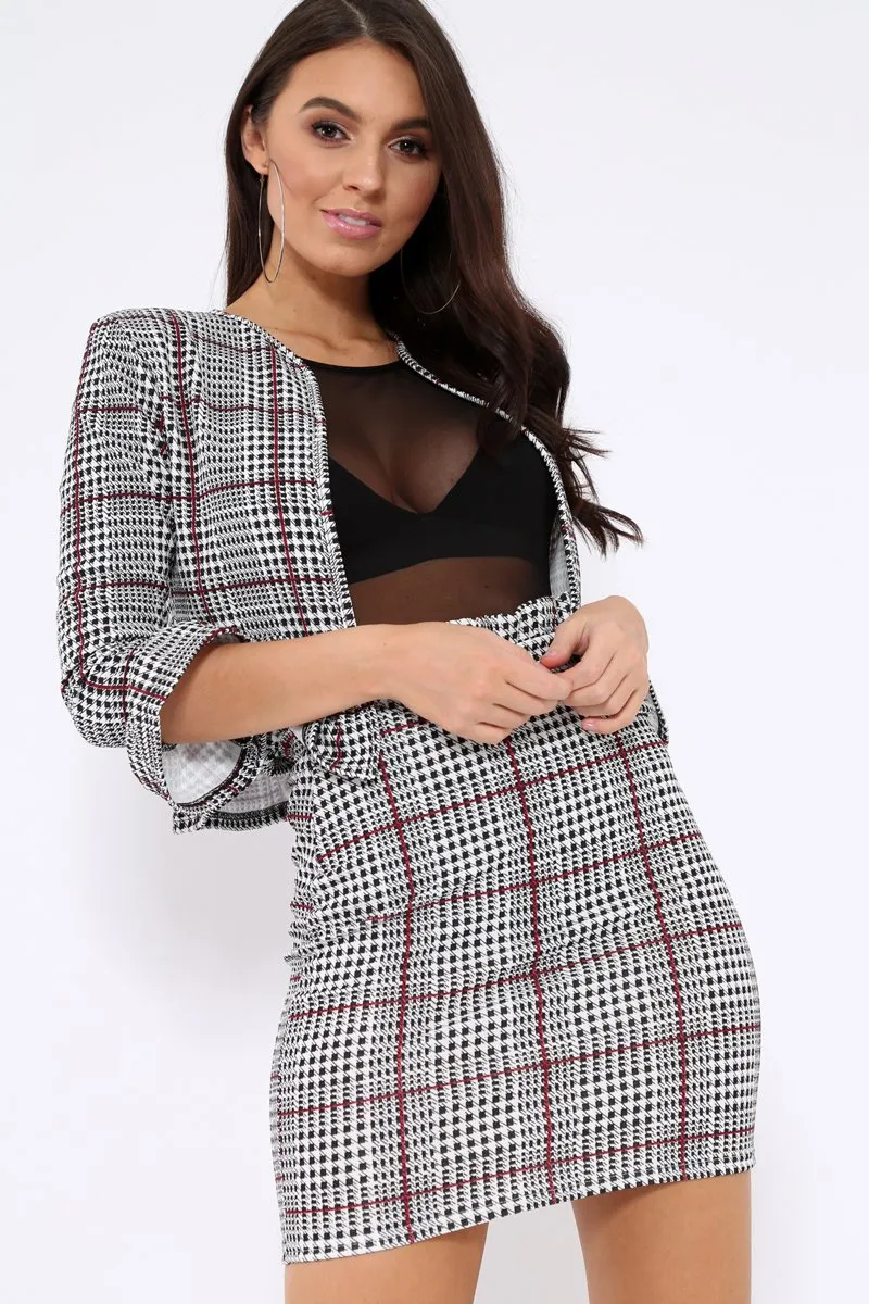 Tartan Hounds-Tooth Frill Hems Jacket - Fina