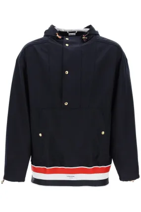 Thom browne anorak in fresco lana con banda tricolore