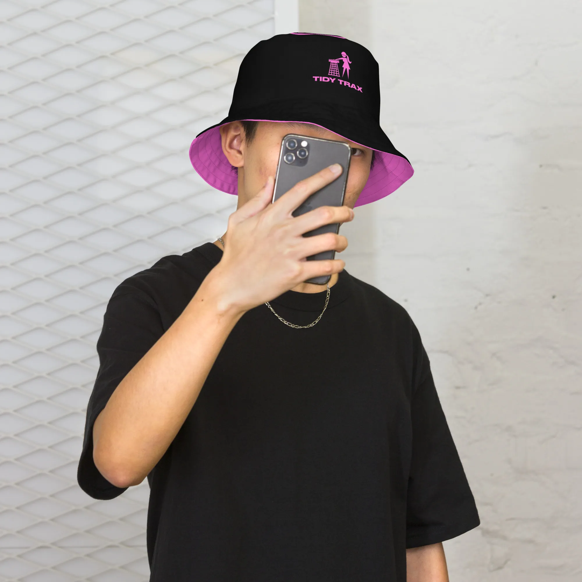 Tidy Girl Pink & White Reversible Bucket Hat