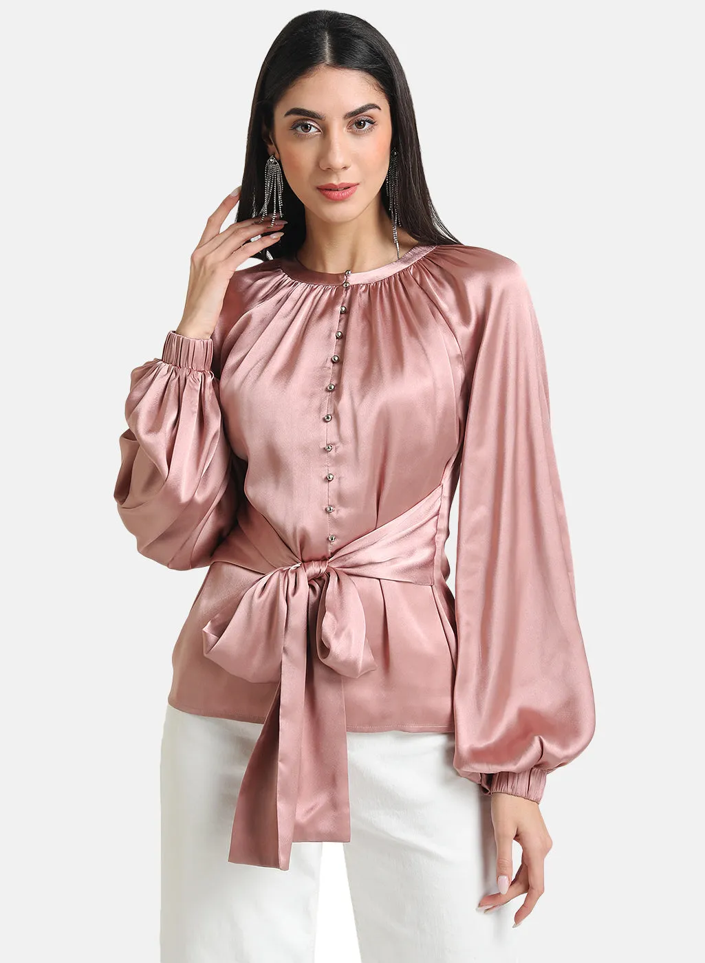 Tie-Knot Top With Puff Sleeves