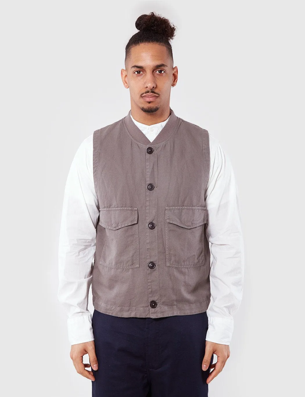 Universal Works Watchman Linen Waistcoat - Dark Stone