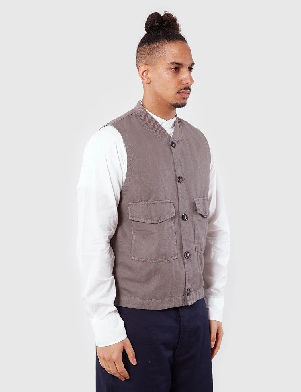 Universal Works Watchman Linen Waistcoat - Dark Stone