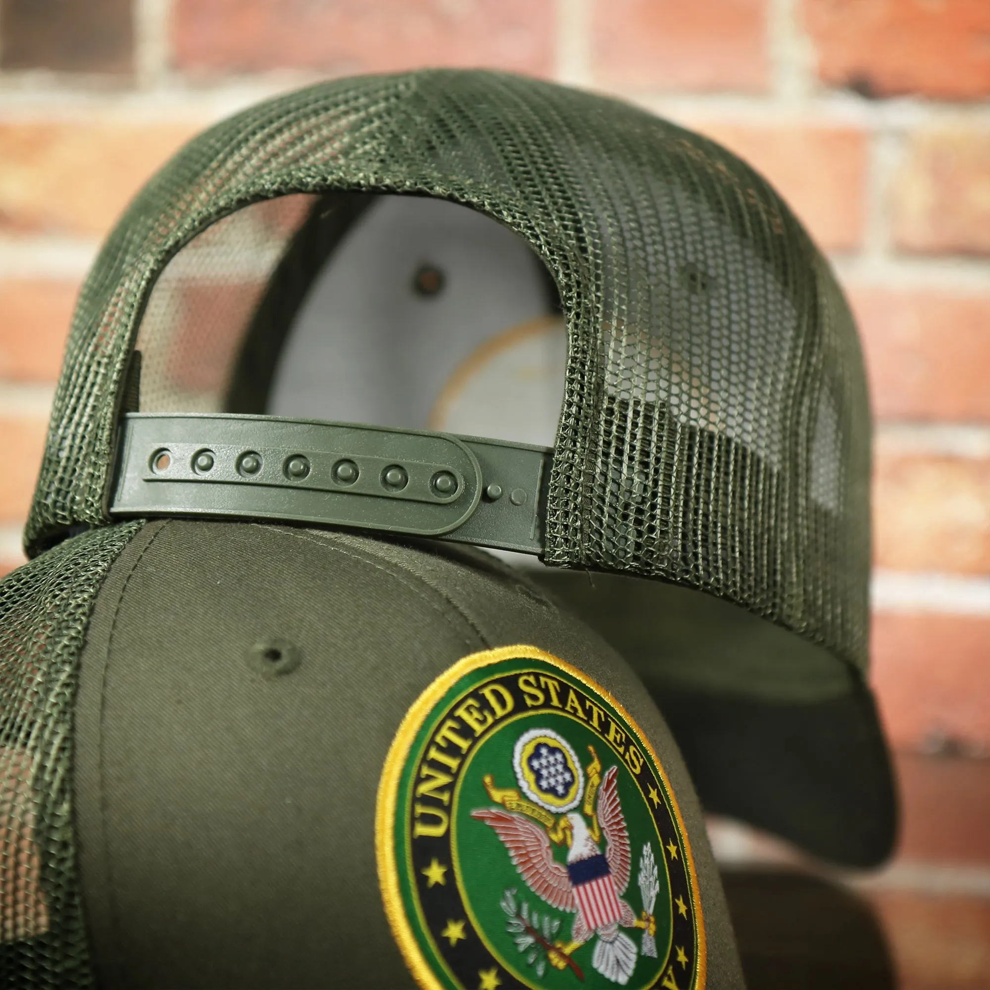 US Army Seal Logo Mesh Back Olive Trucker Snapback Hat | Olive OSFM