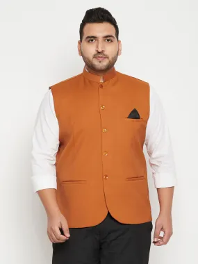 VASTRAMAY Men's Plus Size Orange Cotton Blend Nehru Jacket