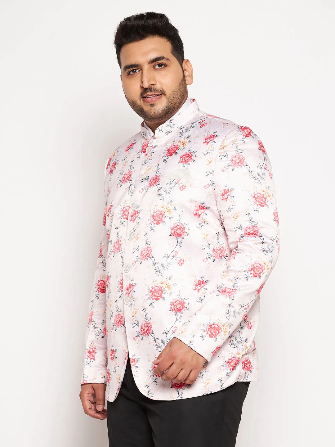 VASTRAMAY Plus Size Men's Peach Silk Blend Jodhpuri