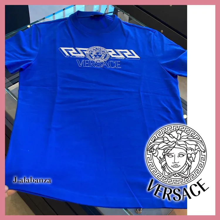 VERSACE  |Crew Neck Plain Short Sleeves Logo Luxury Outlet