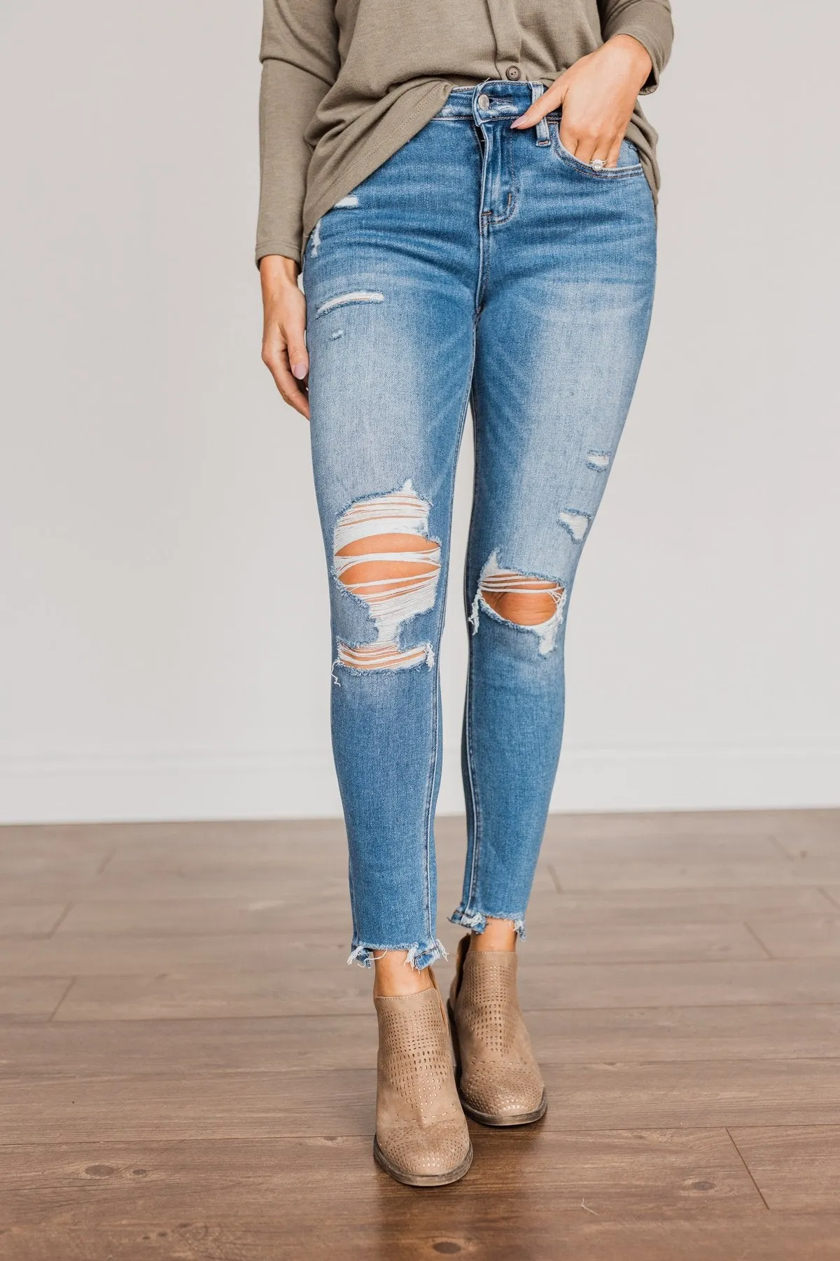 Vervet Distressed High-Rise Skinny Jeans- Willow Wash