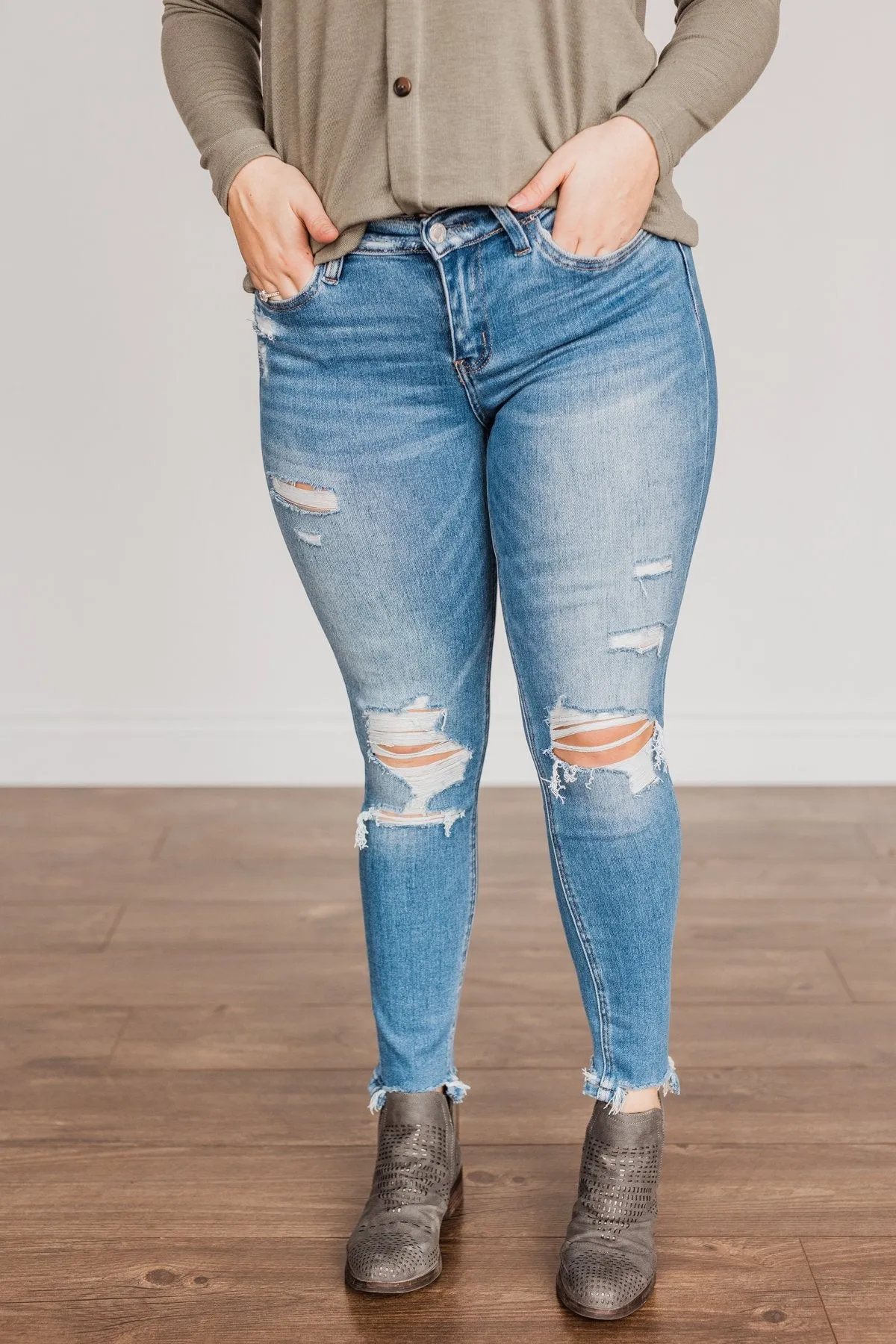 Vervet Distressed High-Rise Skinny Jeans- Willow Wash