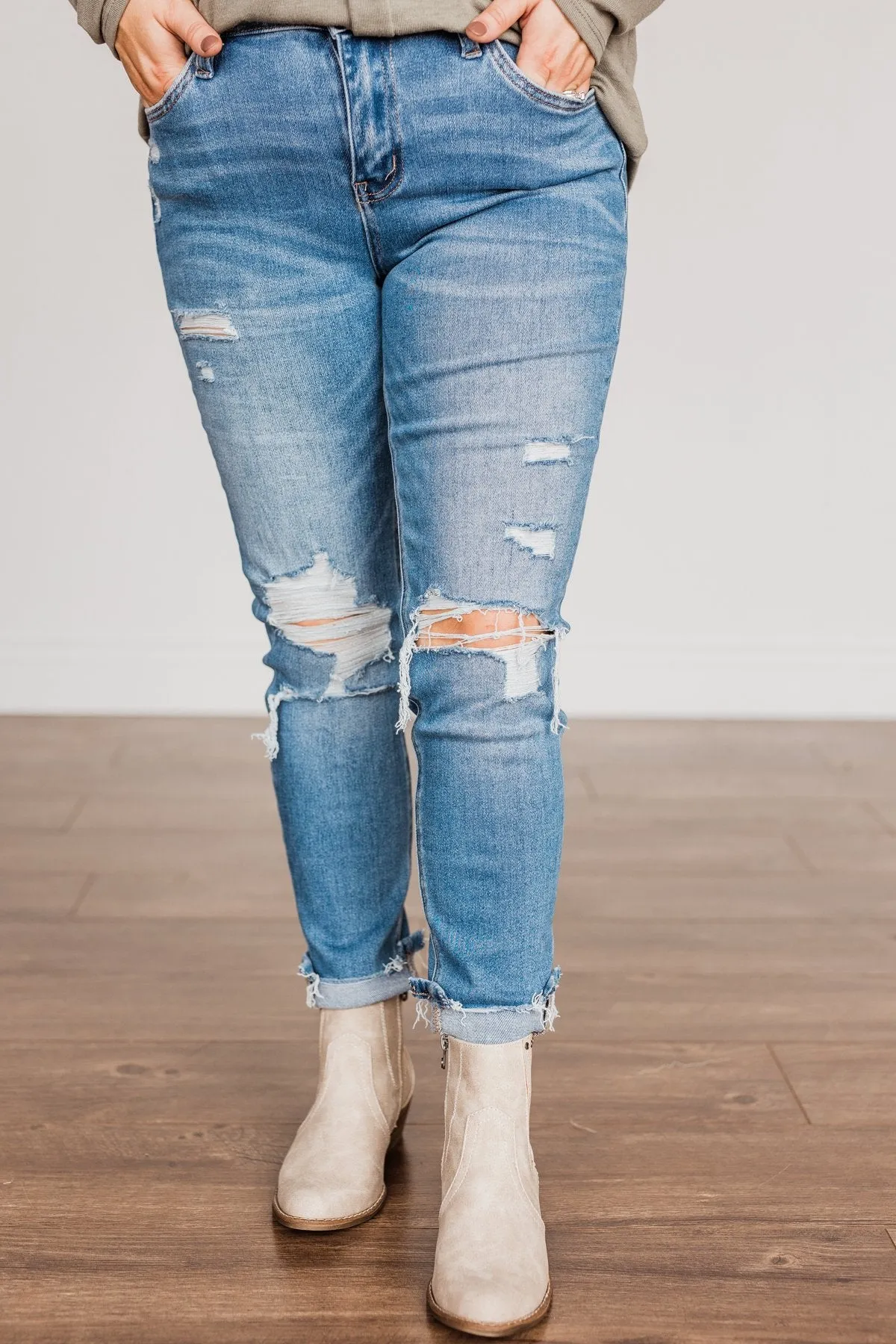 Vervet Distressed High-Rise Skinny Jeans- Willow Wash