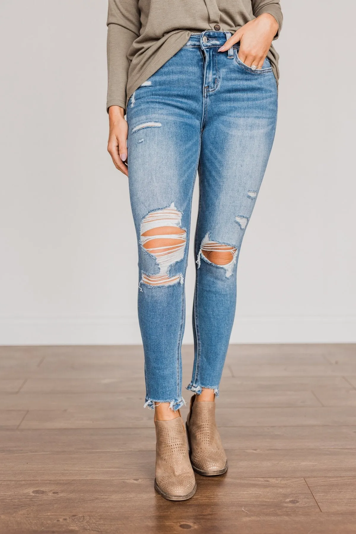 Vervet Distressed High-Rise Skinny Jeans- Willow Wash