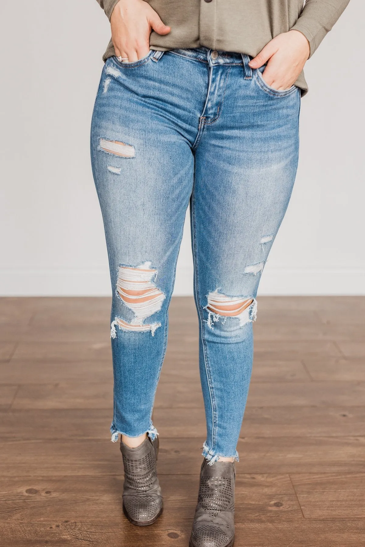 Vervet Distressed High-Rise Skinny Jeans- Willow Wash