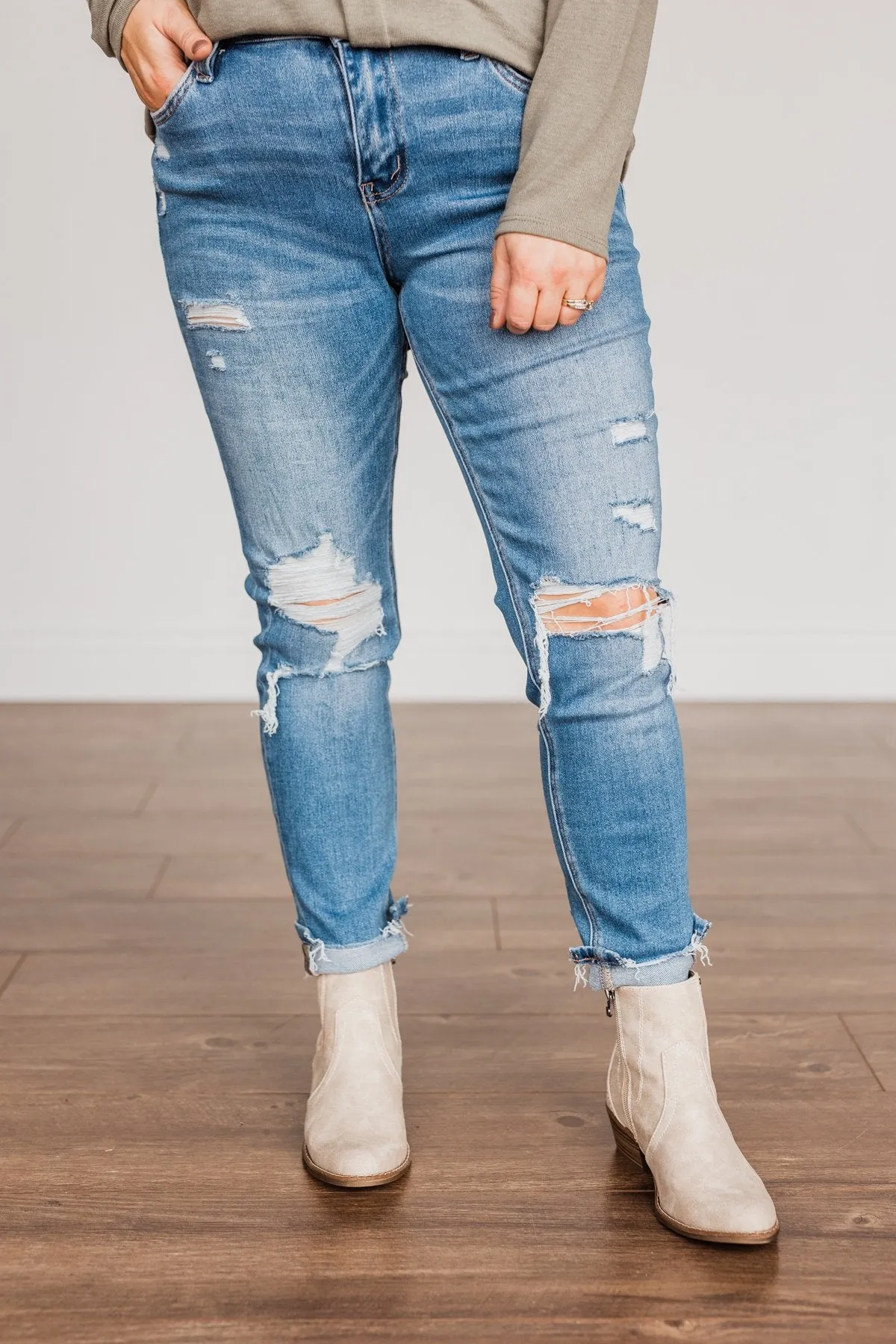 Vervet Distressed High-Rise Skinny Jeans- Willow Wash