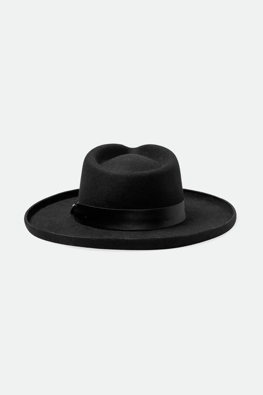 Victoria Felt Fedora - Black/Black Satin