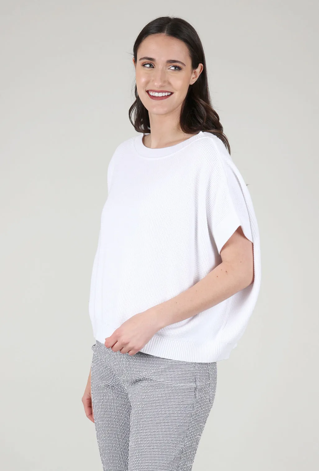 Waffle Sweater Tee, White