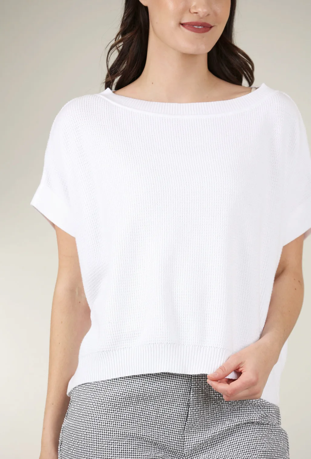 Waffle Sweater Tee, White