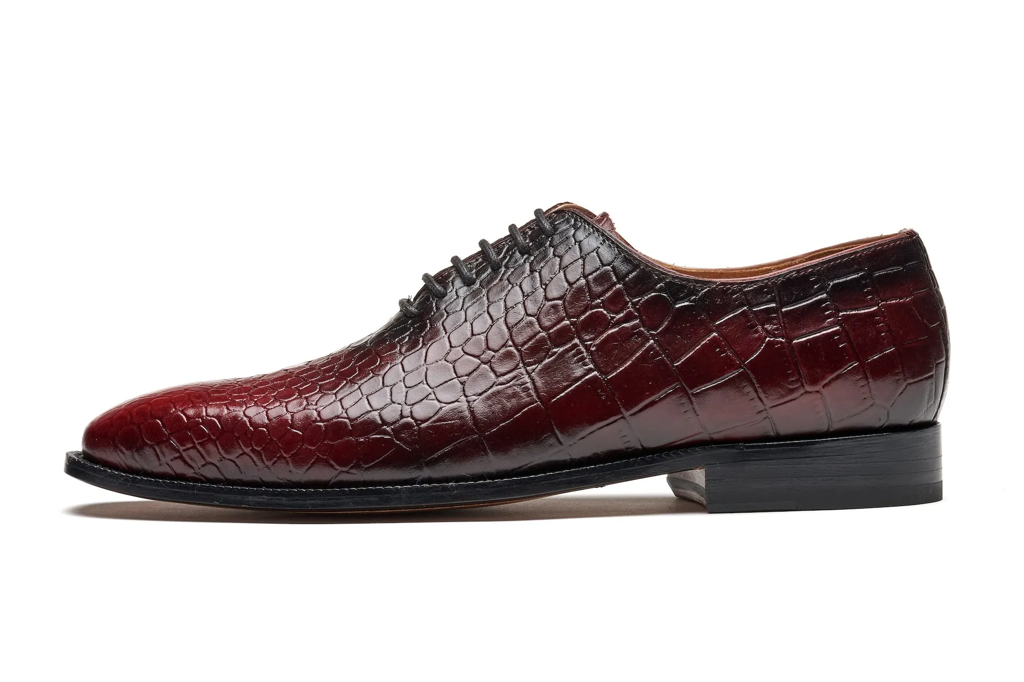 Wholecut Leather Oxford - Crocodile Bordeaux Patina