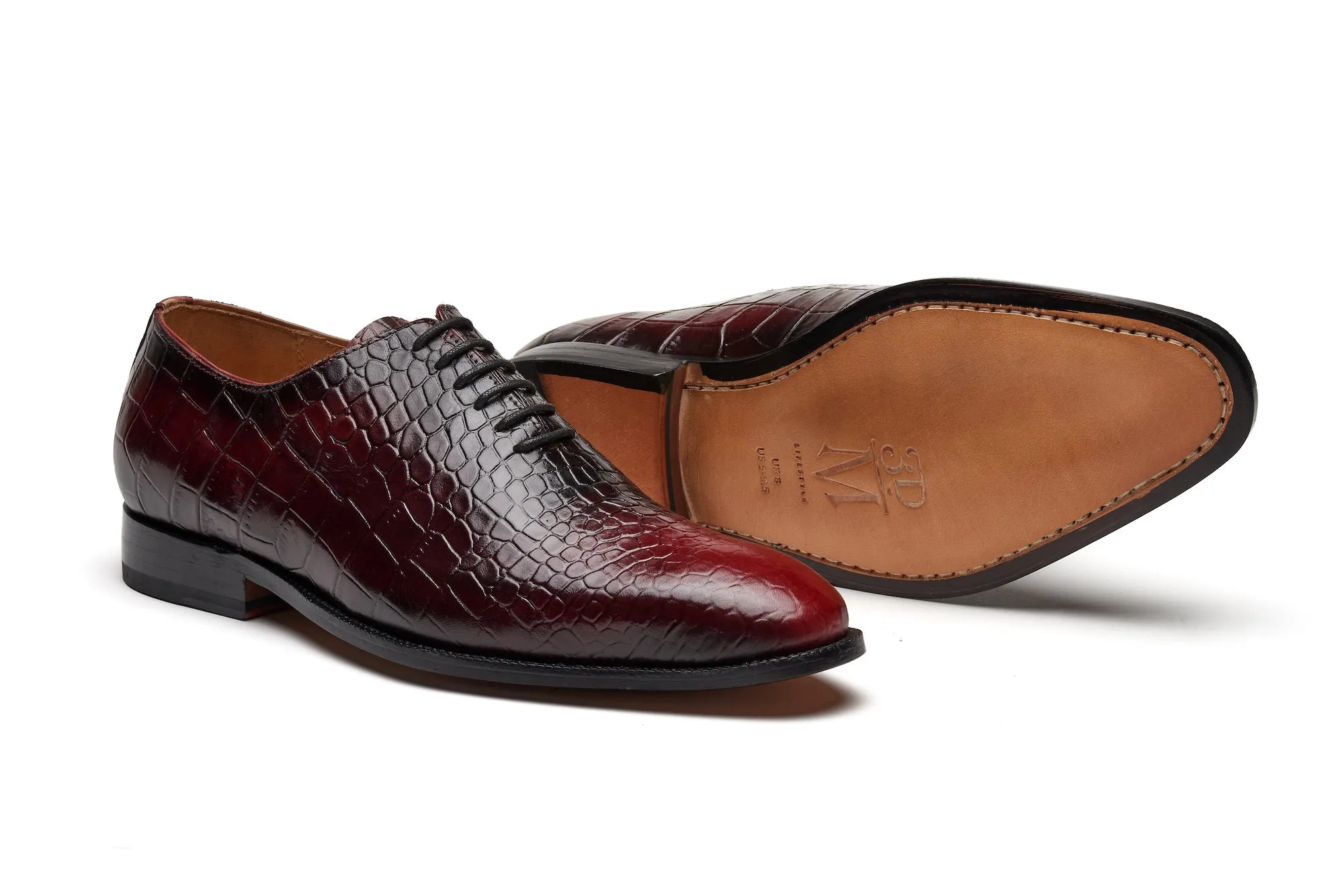 Wholecut Leather Oxford - Crocodile Bordeaux Patina