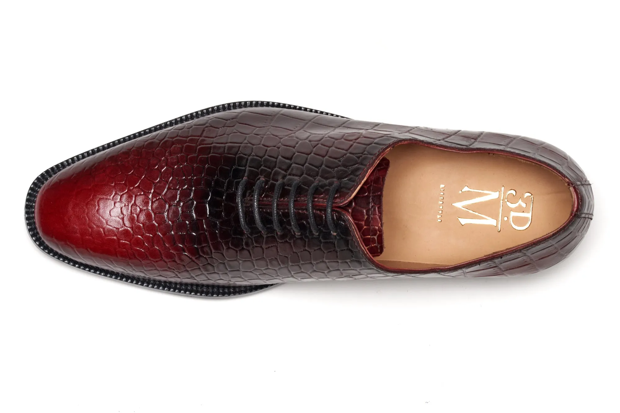 Wholecut Leather Oxford - Crocodile Bordeaux Patina