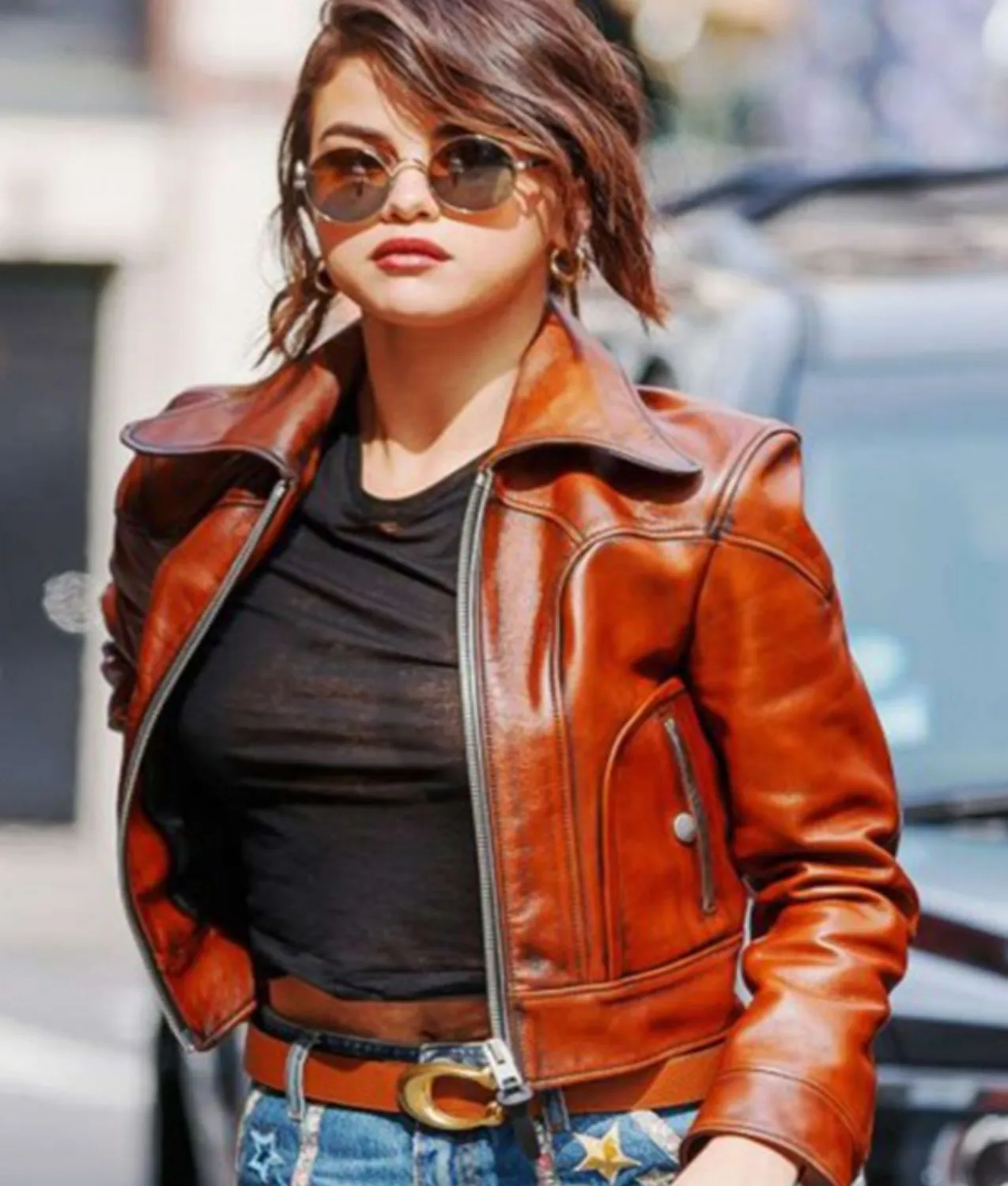 Womens Brown Selena Gomez Jacket | Brown Leather Jacket