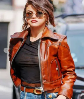 Womens Brown Selena Gomez Jacket | Brown Leather Jacket